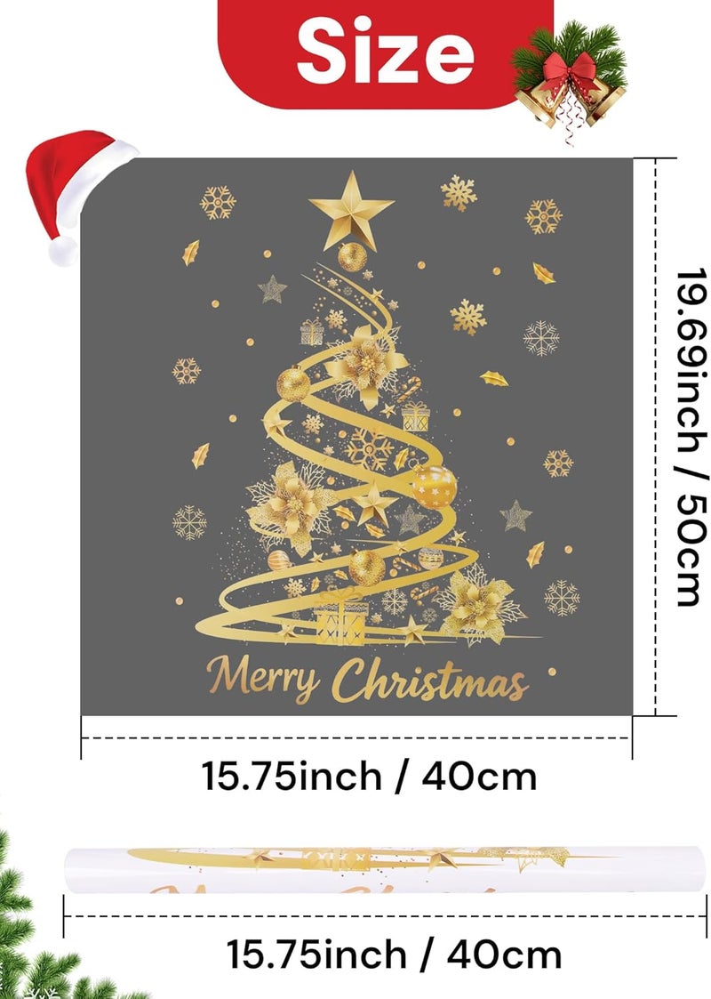 Nullyda Christmas Tree Window Clings for Glass, 19.69 * 15.75 Inch Large Golden Snowflake & Tree Decals, Removable Sticker for Glass Wall Mural Door Showcase DIY Christmas Decor - 2 Pack (Style D) - Image 3